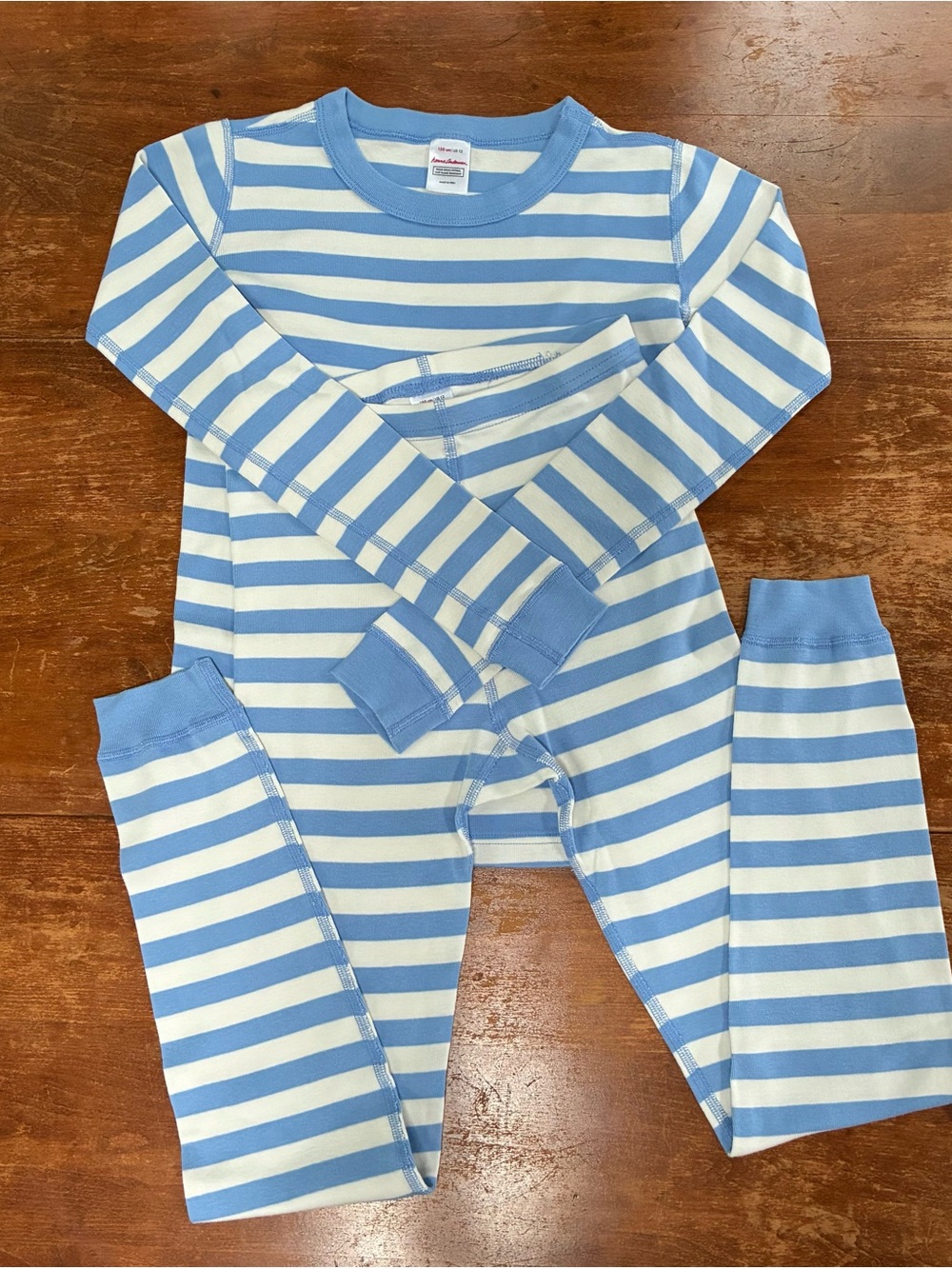 Hanna Andersson Blue White Stripes Kids Two-Piece Pajamas Unisex 12 (160)